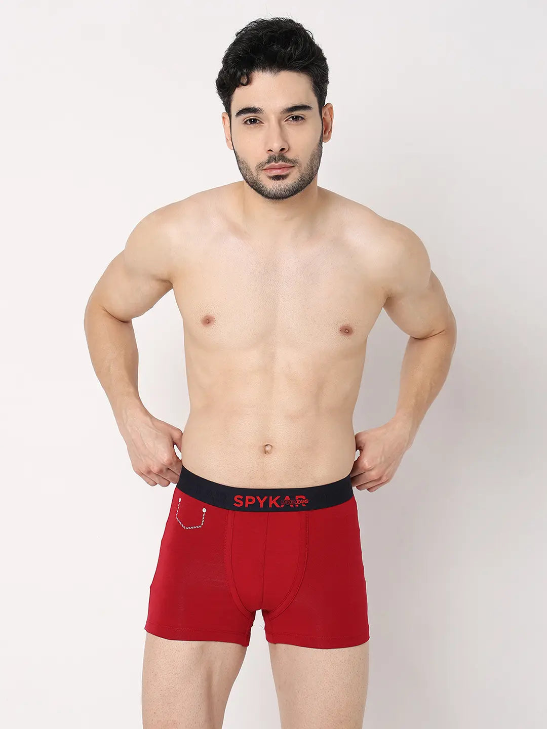 Underjeans By Spykar Men Grey & Maroon Cotton Blend Regular Fit Trunk - Pack Of 2
