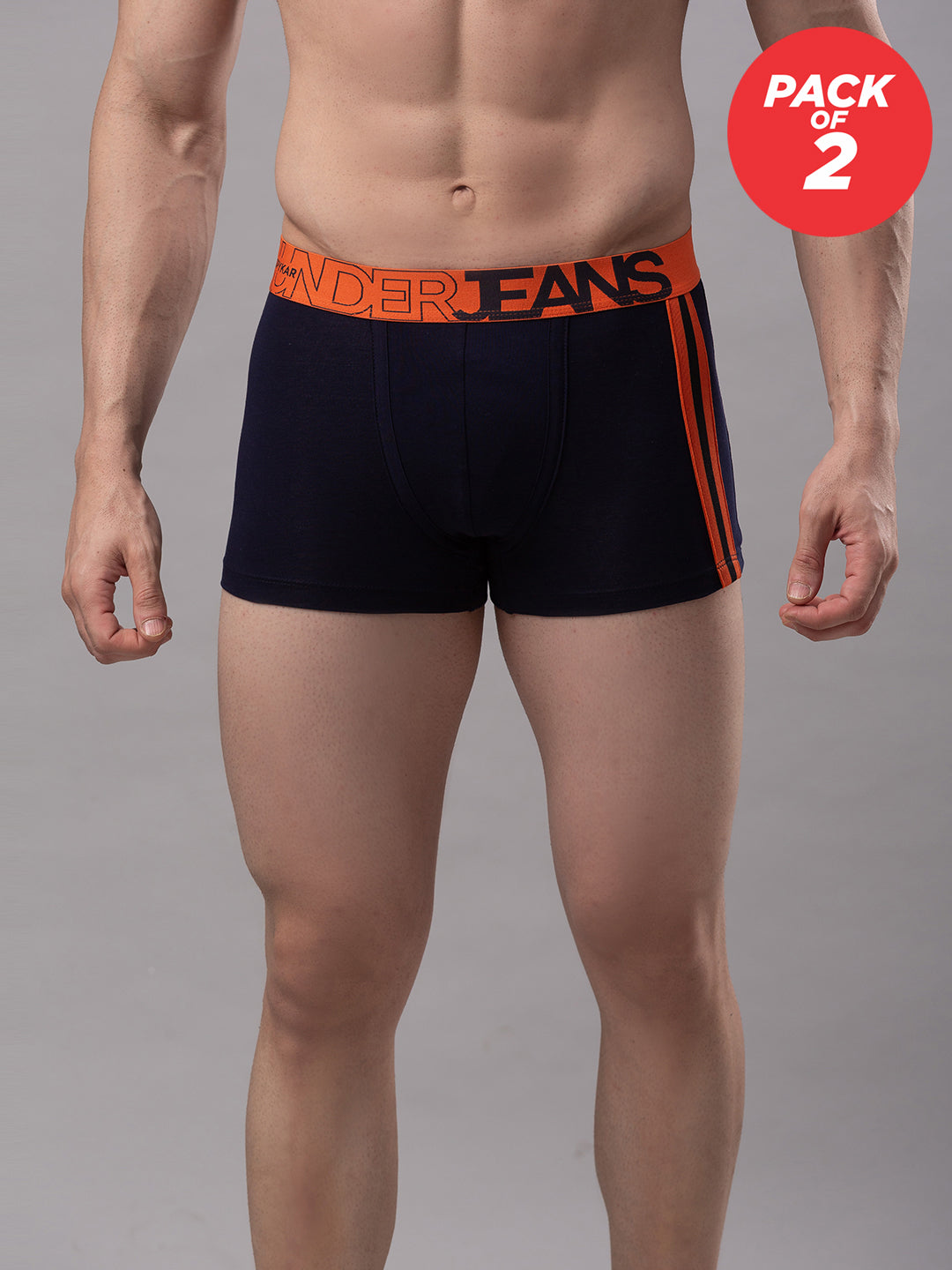 Men Cotton Blend Navy-Orange Trunk - (Pack Of 2)- Underjeans By Spykar