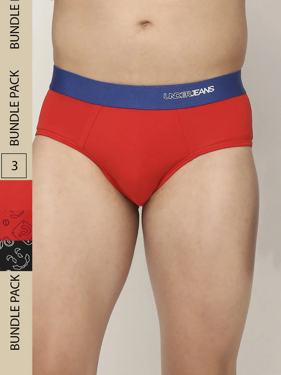 Men Assorted Cotton Blend Printed Brief - Pack Of 3- Underjeans By Spykar