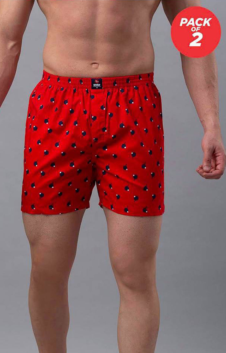 Red Cotton Boxer For Men - (Pack Of 2)- Underjeans By Spykar