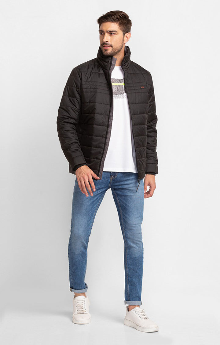 Spykar Black Polyester Full Sleeve Casual Jacket For Men