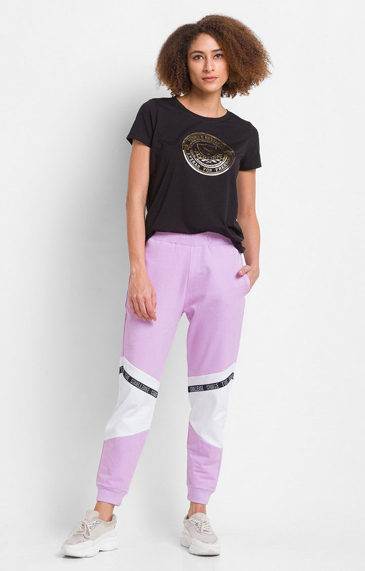 Spykar Lilac Cotton Regular Fit Trackpant For Women