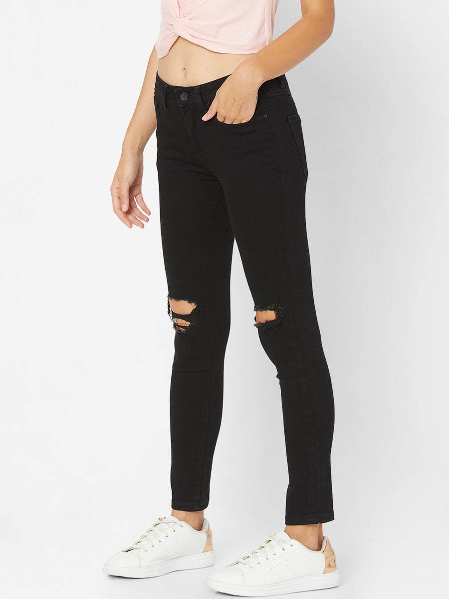 Buy Ripped Black Cotton Super Skinny Fit Jeans