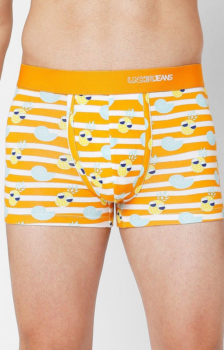 Men Orange Cotton Blend Printed Trunk- Underjeans By Spykar