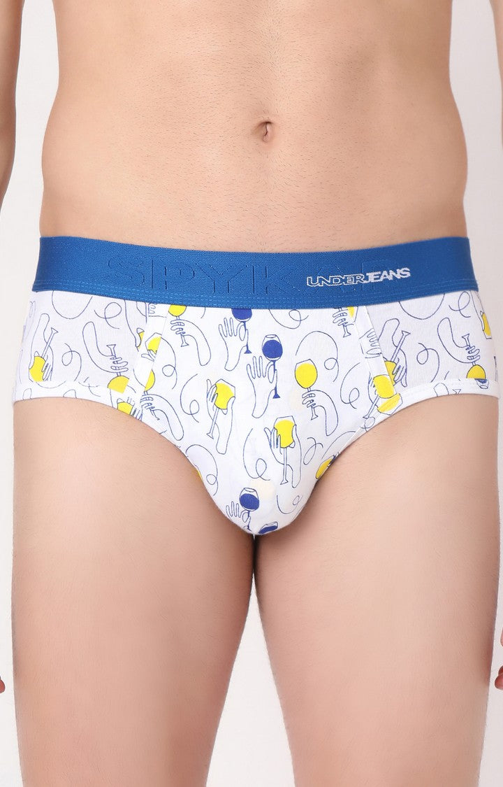Men White Cotton Blend Brief- Underjeans By Spykar