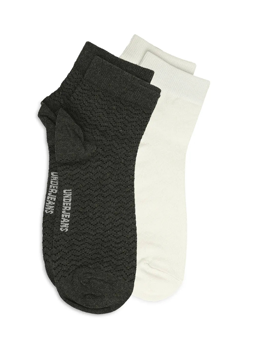 Men White & Anthra Melange Ankle Length Socks - Pack Of 2- Underjeans By Spykar