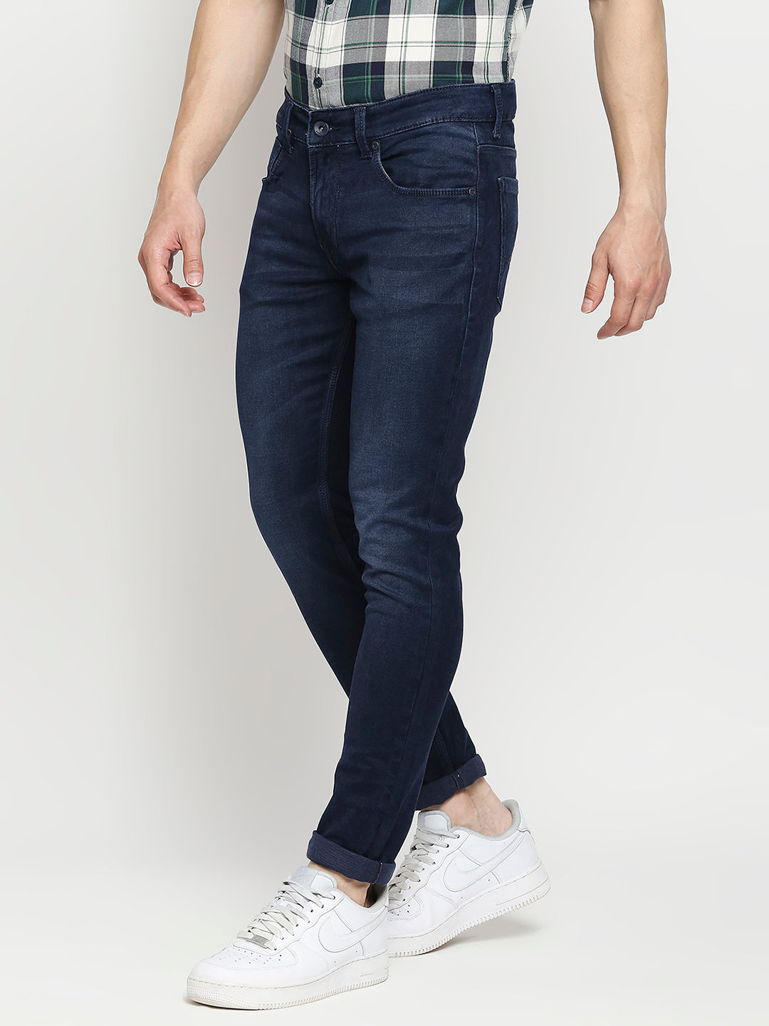 Spykar Dark Blue Cotton Super Slim Fit Tapered Length Jeans For Men (Super Skinny)