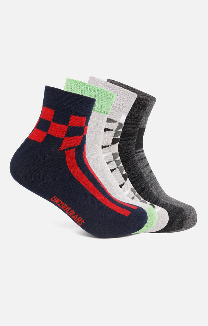 Men Black Grey Anthra Navy Grey Ankle Length (Non Terry) (Pack Of 5) Socks- Underjeans By Spykar