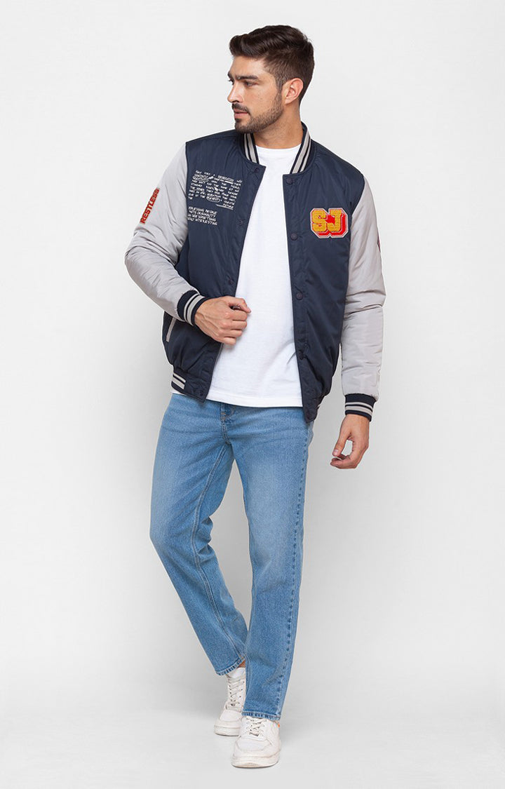 Spykar Navy Blue Cotton Full Sleeve Casual Jacket For Men
