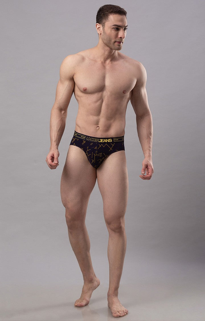 Navy Blue Cotton Brief For Men - Underjeans By Spykar