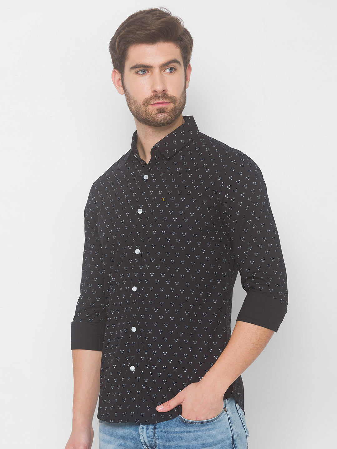 Spykar Men Black Cotton Slim Fit Shirt