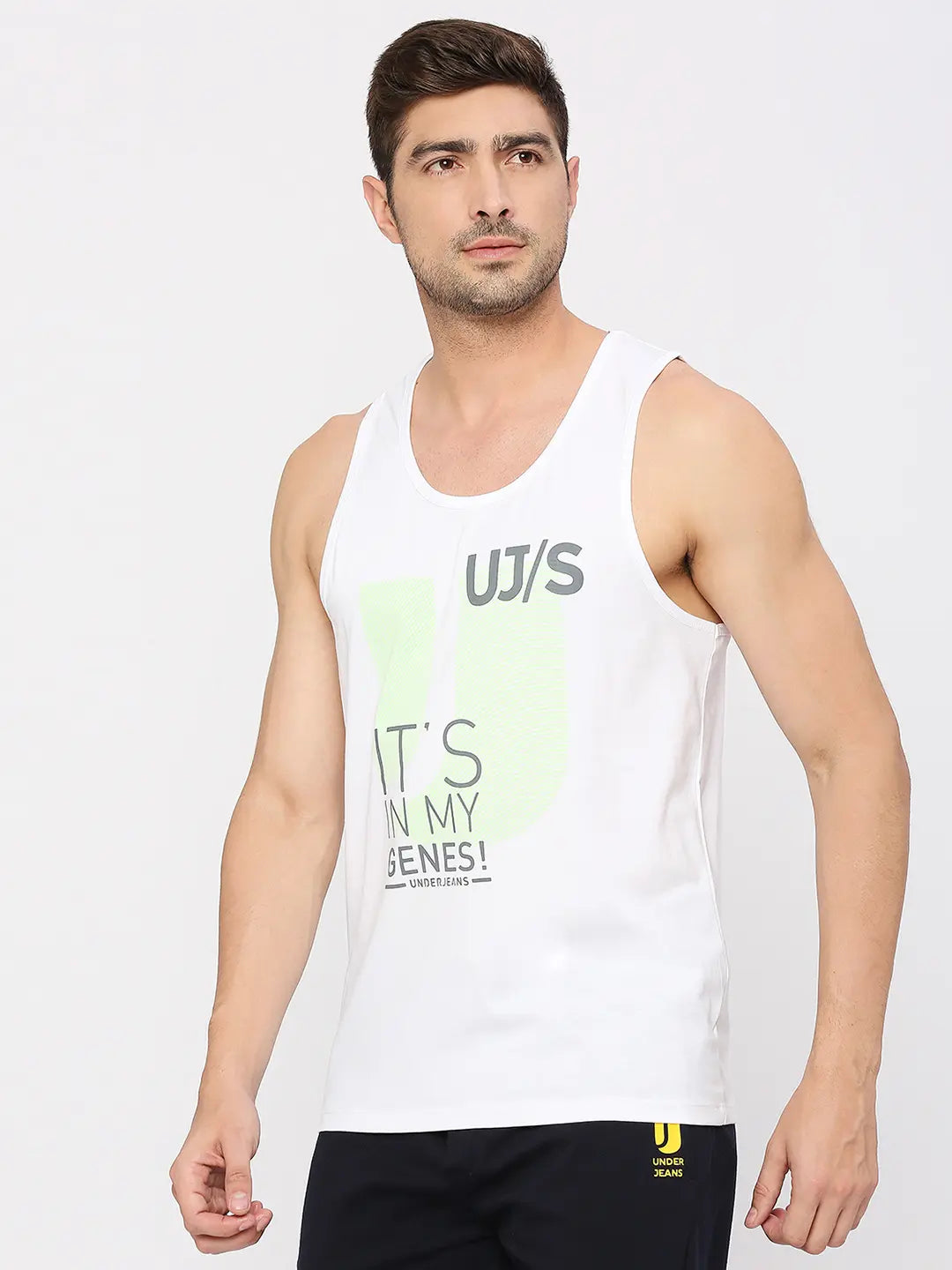 Men Fashion White Muscle Vest- Underjeans By Spykar