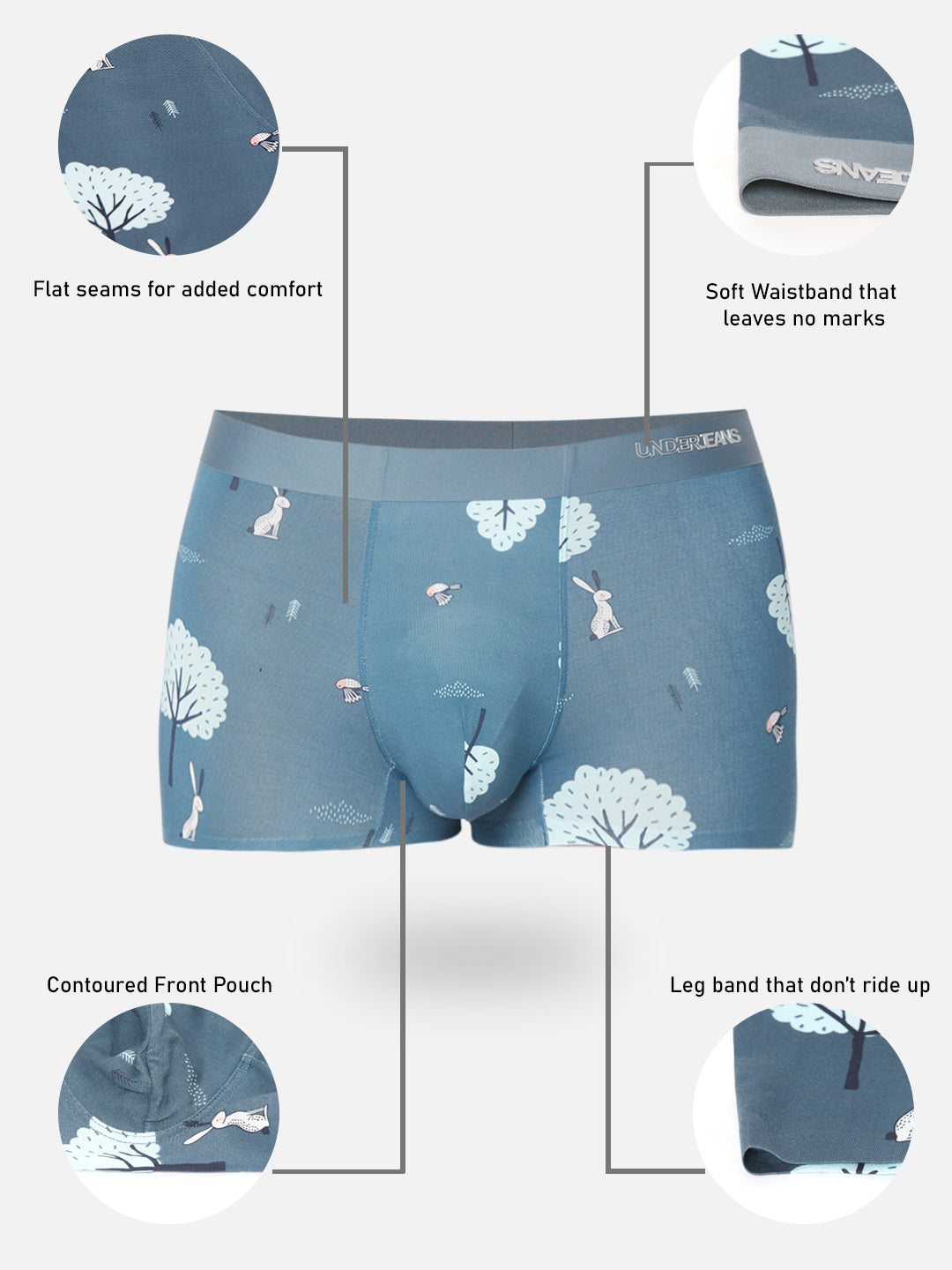 Men Blue Printed Super Premium Bonded Elastic Trunk - UnderJeans by Spykar