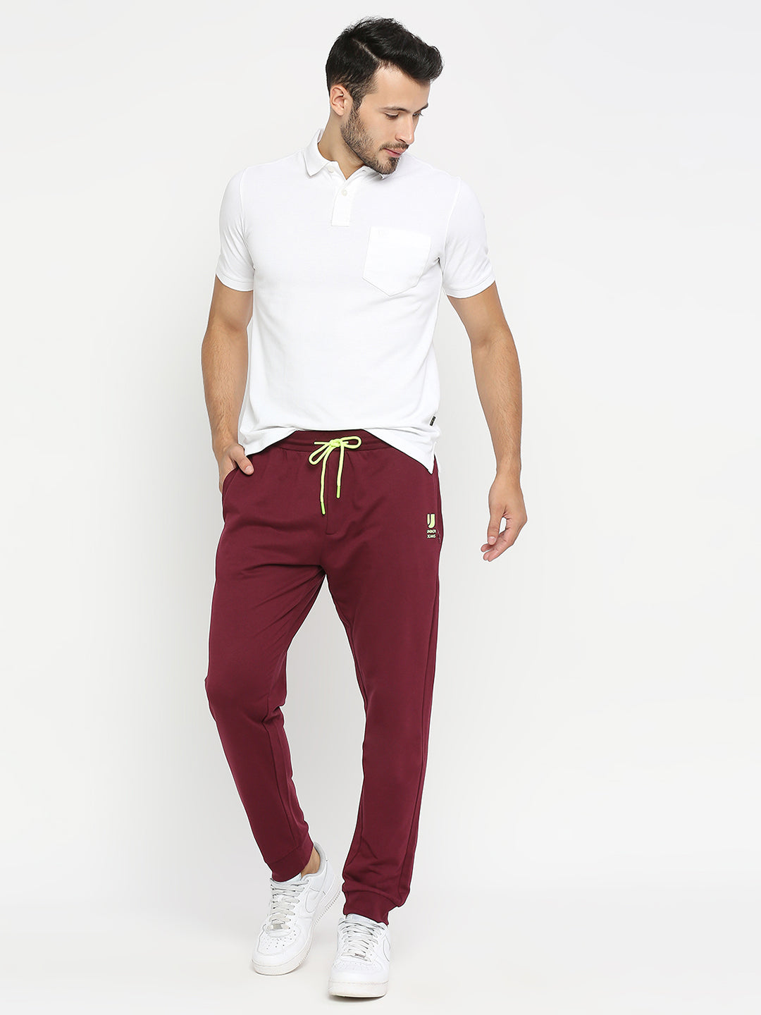 Men Cotton Blend Wine Trackpant - Underjeans By Spykar