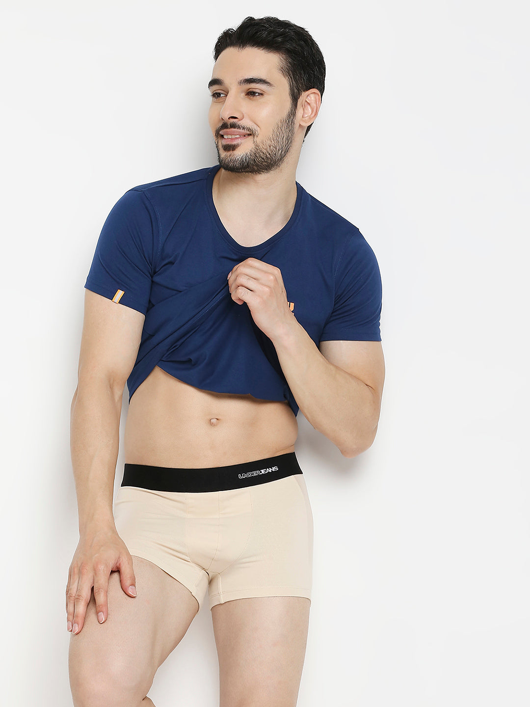 Men Beige Cotton Blend Trunk- Underjeans By Spykar