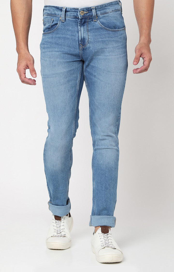 Spykar Men Light Blue Cotton Slim Fit Narrow Length Jeans (Skinny)