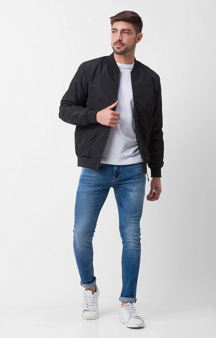 Spykar Jet Black Polyester Full Sleeve Casual Jacket For Men