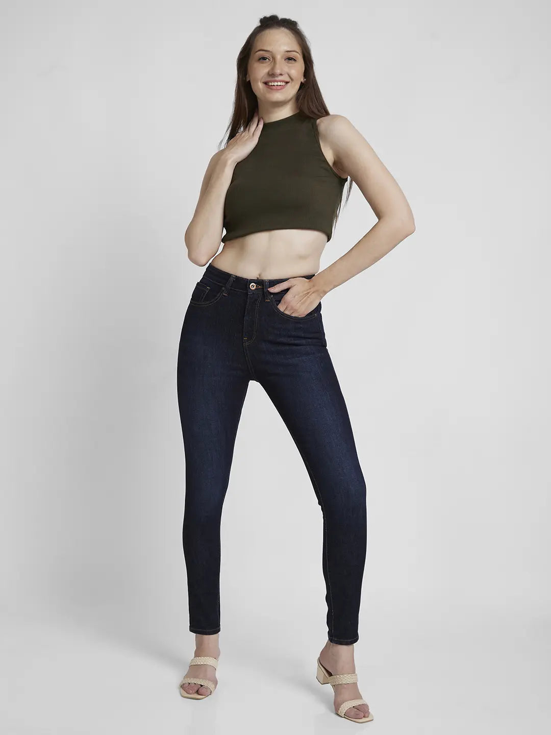 Spykar Women Dark Blue Lycra Super Skinny Fit Ankle Length Clean Look Jeans -(Alexa)