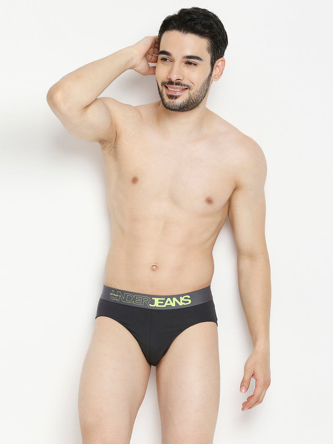 Men Yellow & Dark Grey Cotton Blend Brief - Pack Of 2- Underjeans By Spykar