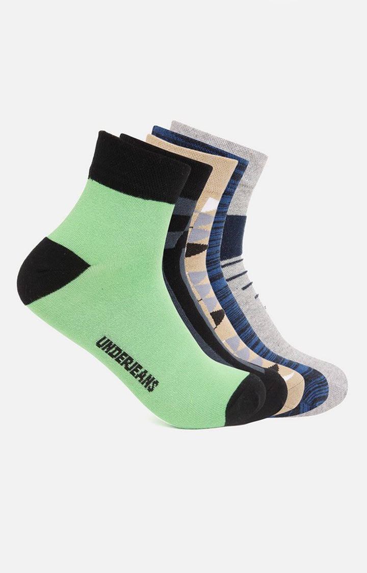 Men Beige Black Navy Grey Green Ankle Length (Non Terry) (Pack Of 5) Socks- Underjeans By Spykar