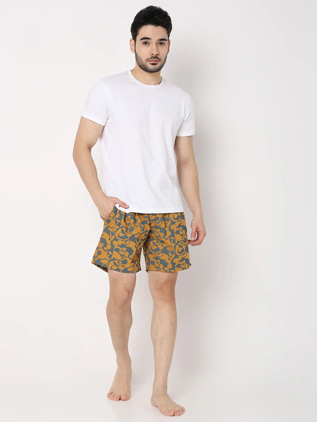 Underjeans By Spykar Men Yellow Cotton Blend Regular Fit Boxer Shorts