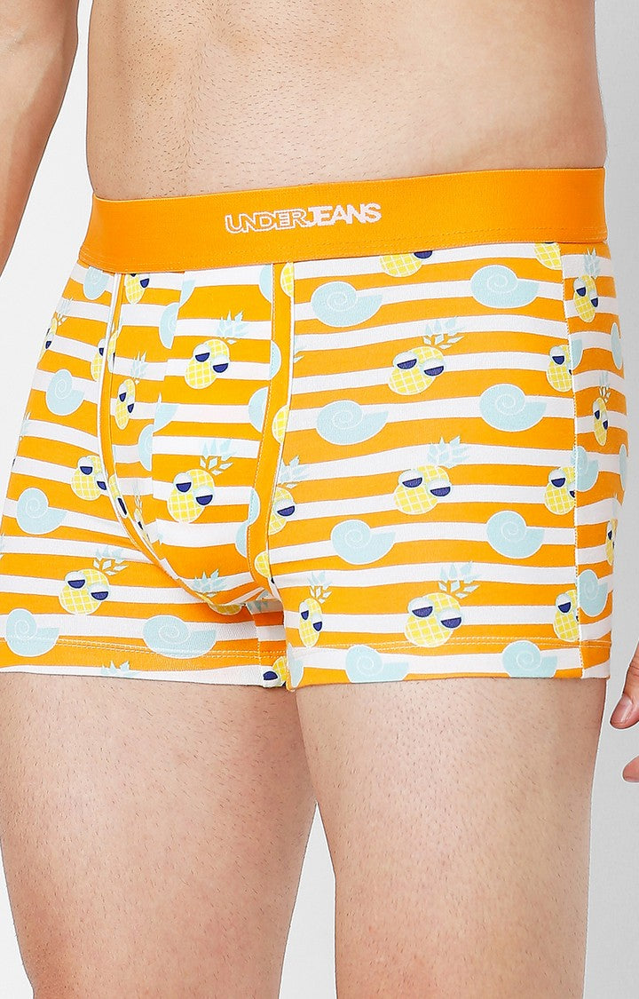 Men Orange Cotton Blend Printed Trunk- Underjeans By Spykar