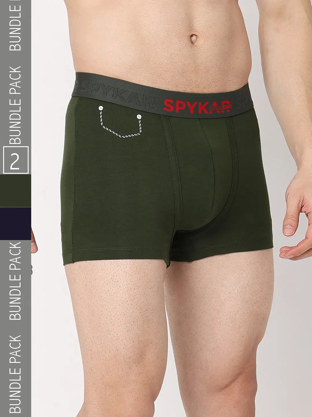 Underjeans By Spykar Men Navy & Olive Cotton Blend Regular Fit Trunk - Pack Of 2