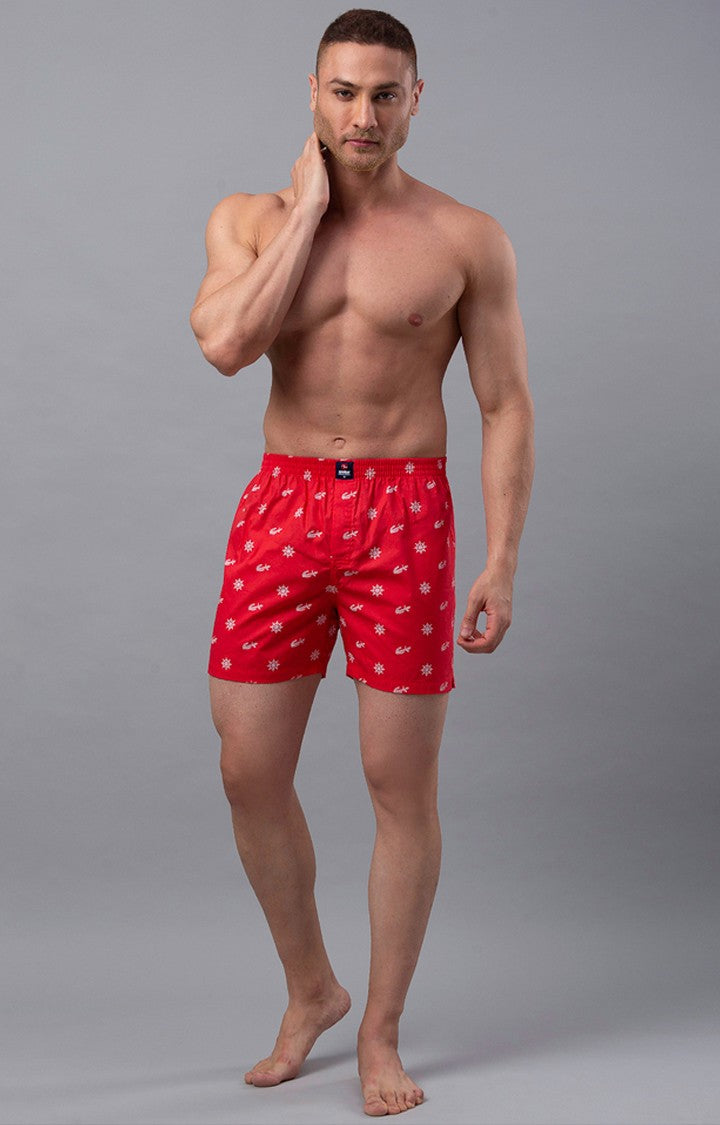Red Cotton Boxer For Men - Underjeans By Spykar