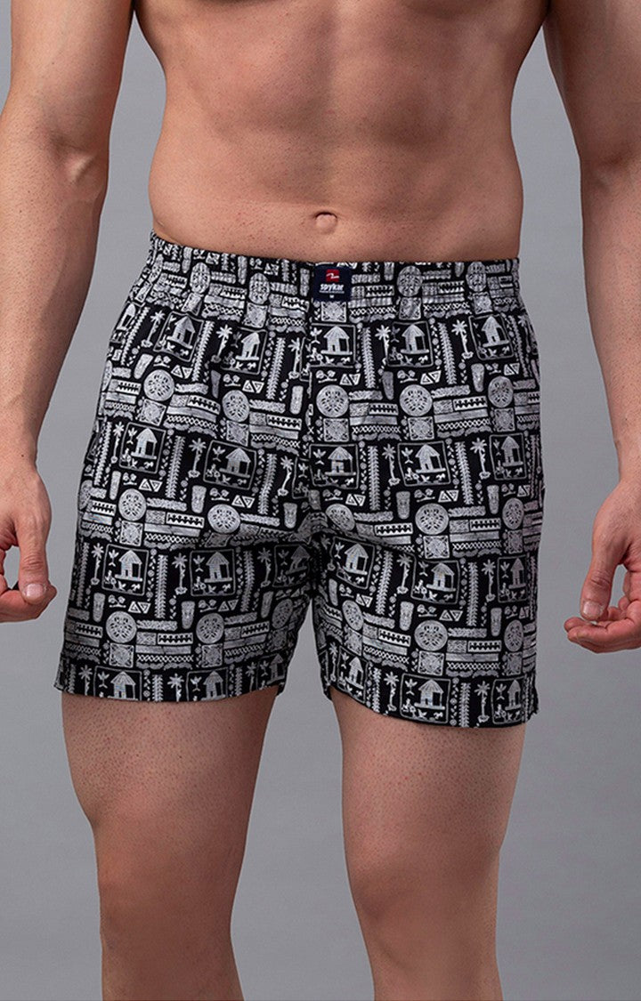 Black Cotton Boxer For Men - Underjeans By Spykar