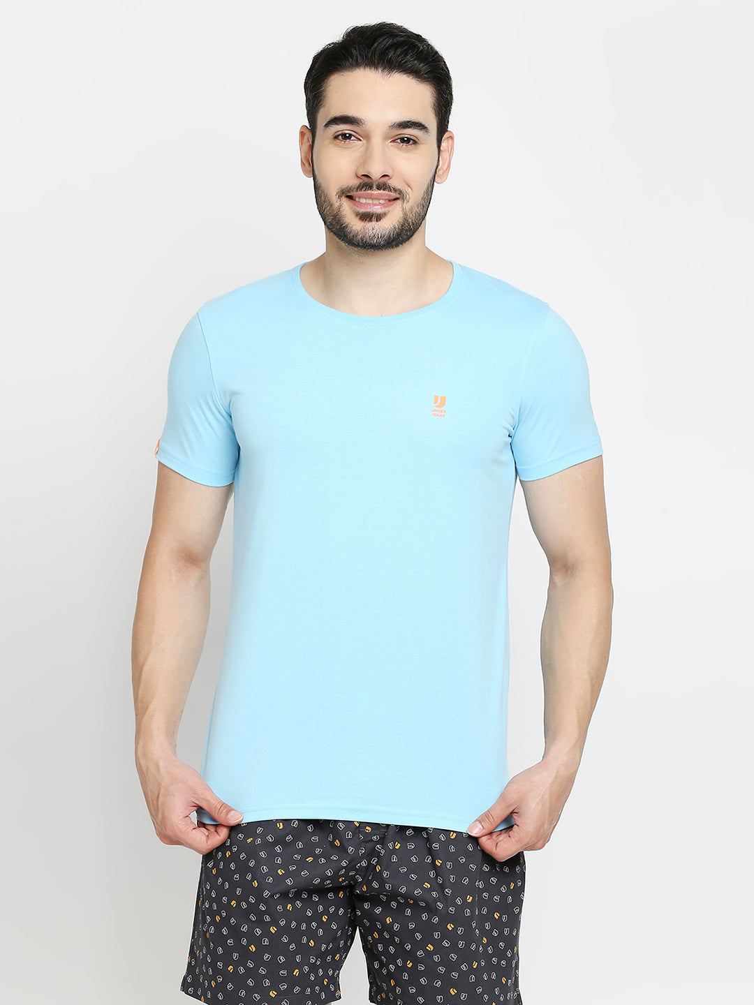 Men Black & Blue Cotton Regular Fit Round Neck T-Shirts - Pack Of 2- Underjeans By Spykar