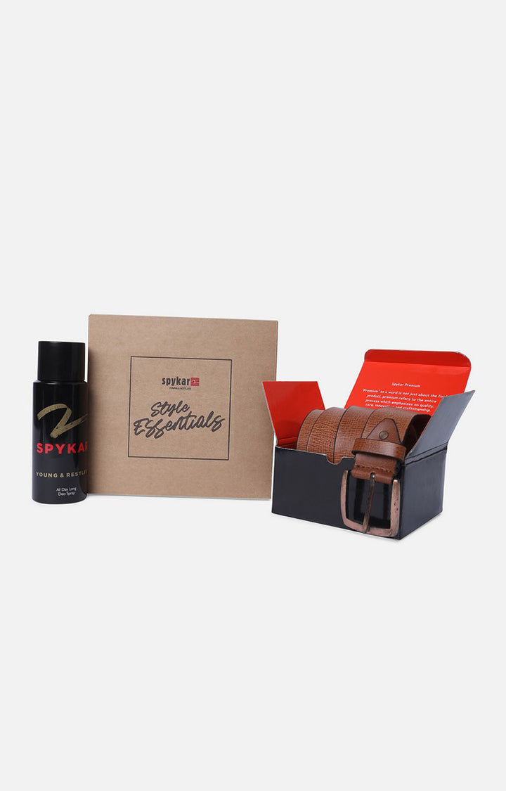 Spykar Tan Belt (L) & Olive Deodorant Combo
