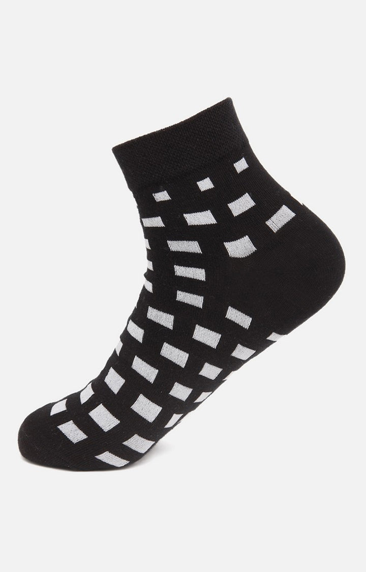 Men Black White Ankle Length (Non Terry) Single Pair Of Socks- Underjeans By Spykar