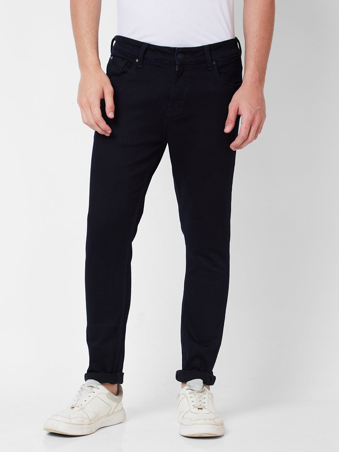 Spykar Mid Rise Slim Fit Blue Jeans For Men