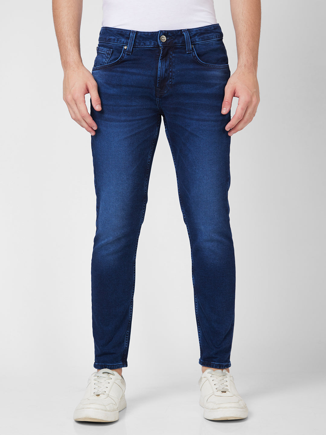 Spykar Mid Rise Slim Fit Tapered Length Blue Jeans For Men