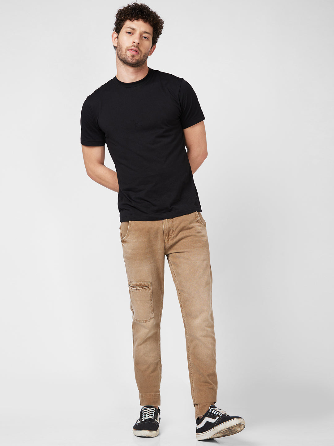 Spykar High Rise Comfort Fit Narrow Length Khaki Jeans For Men