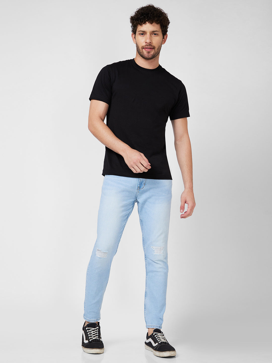 Spykar Mid Rise Slim Fit Tapered Length Blue Jeans For Men
