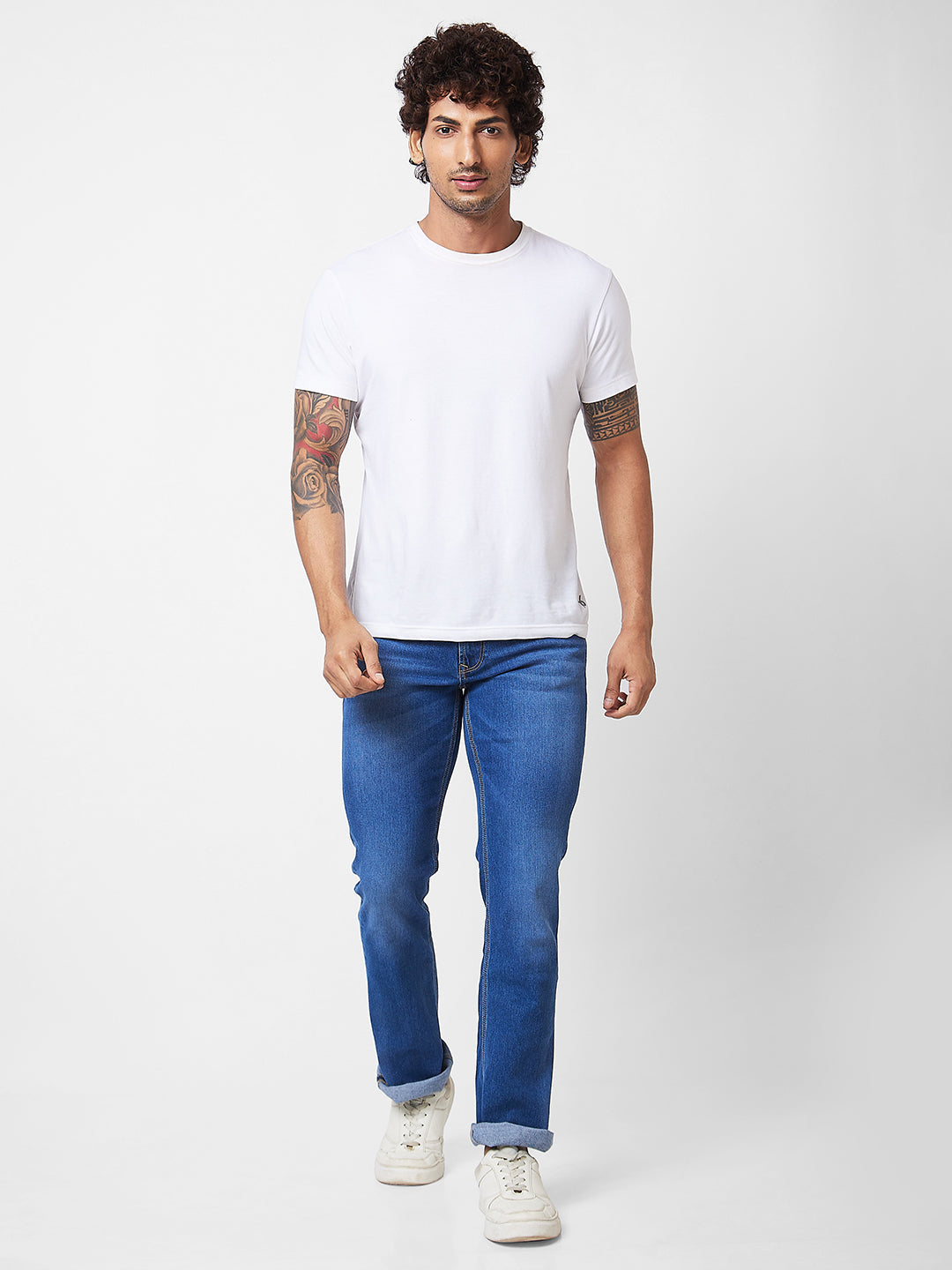 Spykar Mid Rise Bootcut  Blue Jeans For Men