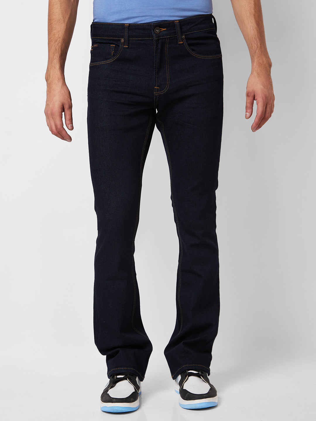Spykar Mid Rise Bootcut Fit Blue Jeans For Men