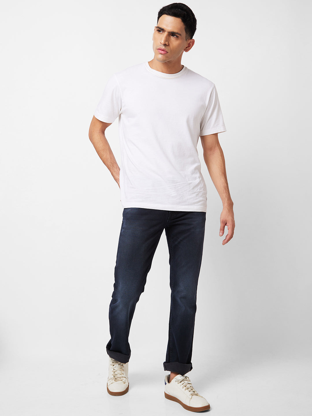 Spykar Mid Rise Bootcut Fit Black Jeans For Men