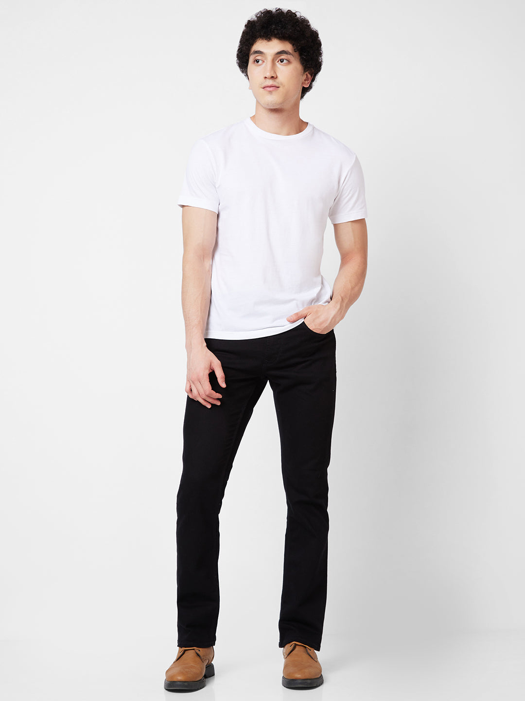 Spykar Mid Rise Bootcut  Black Jeans For Men