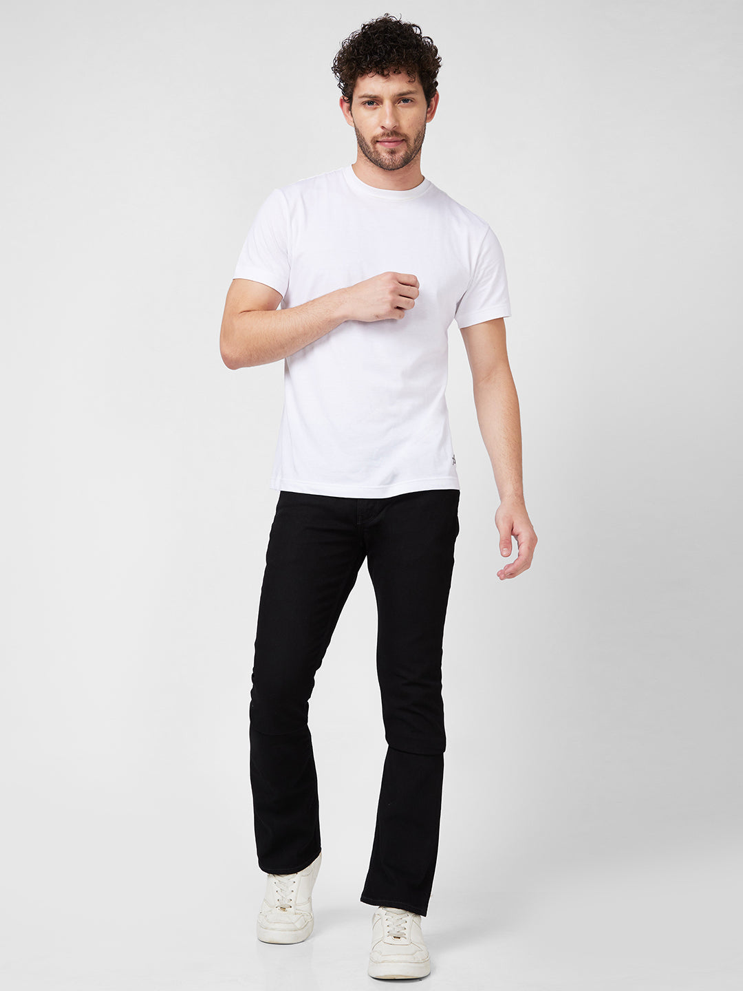 Spykar Mid Rise Comfort Fit Regular Length Black Jeans For Men