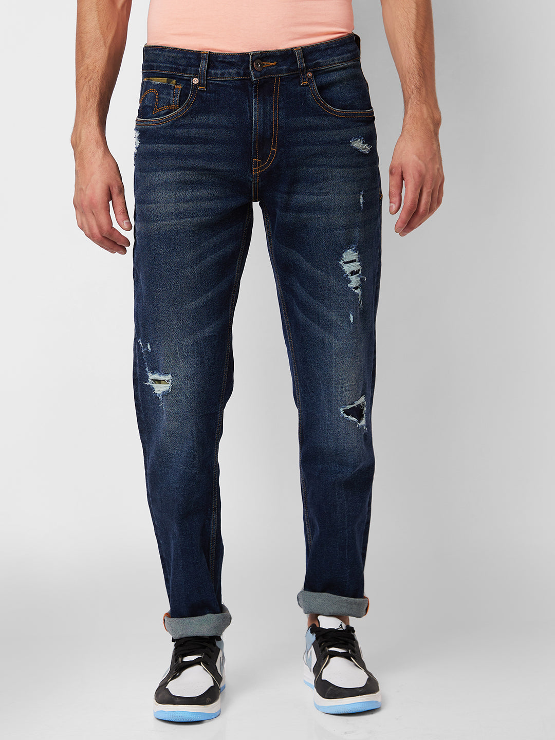 Spykar Mid Rise Comfort Fit Blue Jeans For Men