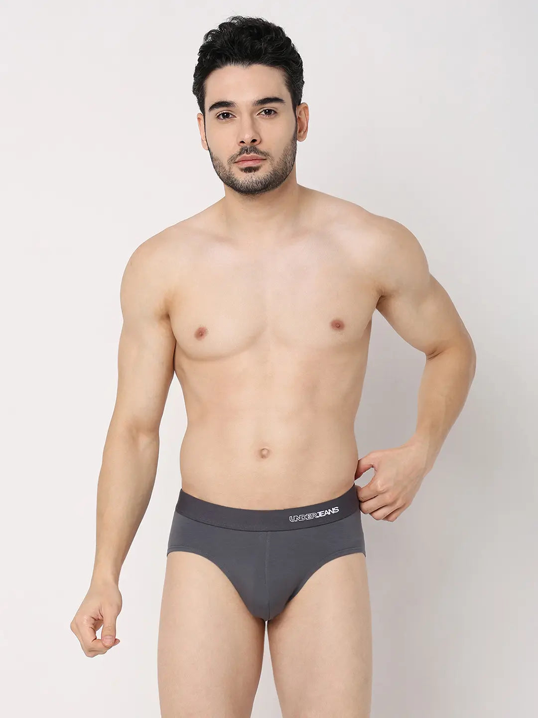 Underjeans By Spykar Men Mid Grey Cotton Blend Regular Fit Brief