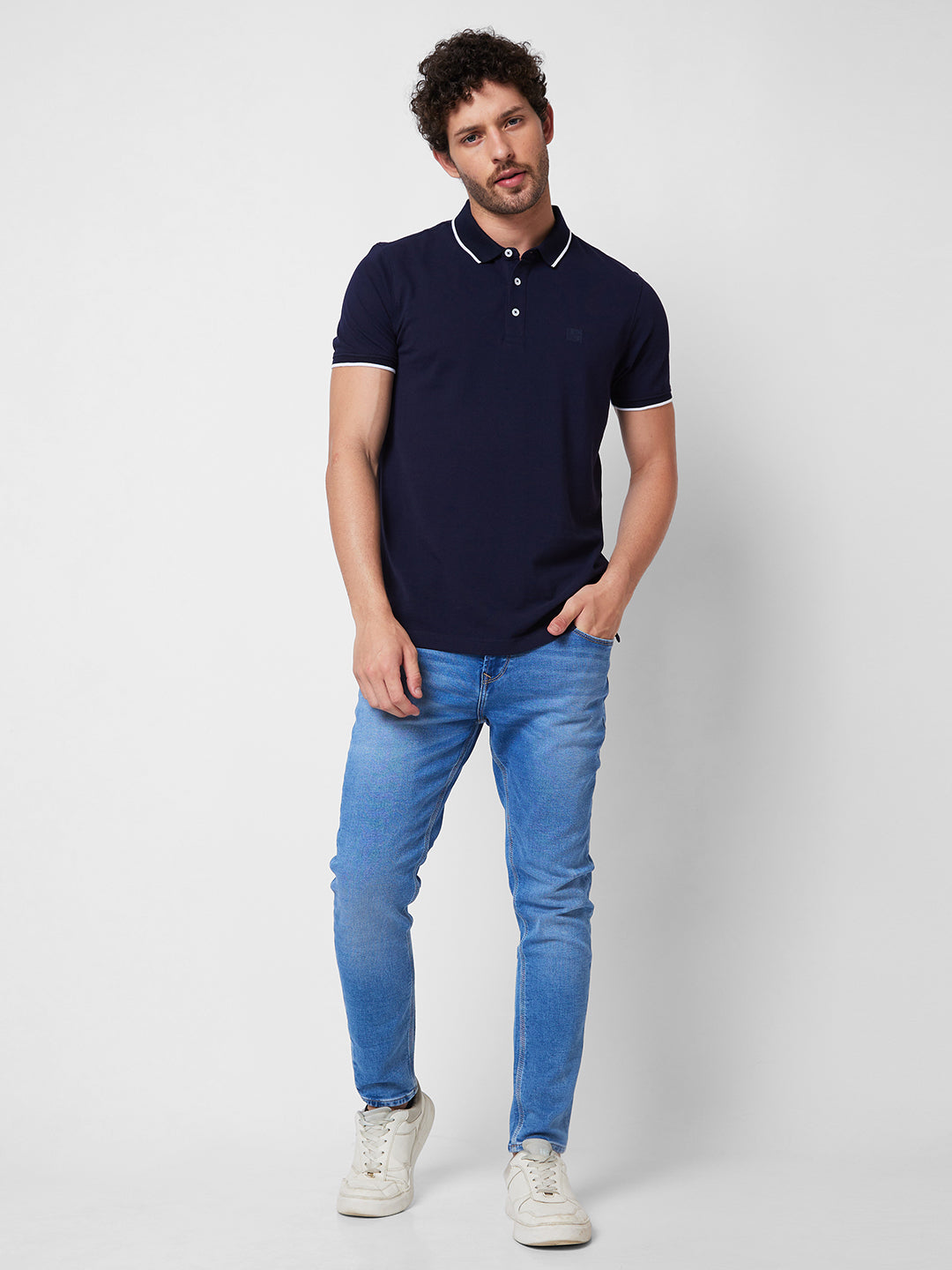 Spykar SLIM FIT Blue Polo T-shirt  For Men