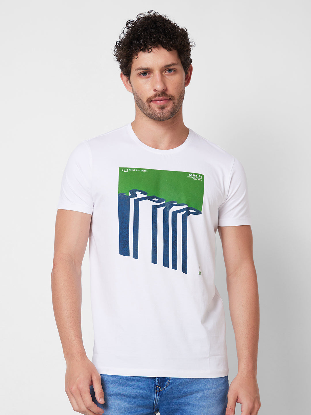 Spykar ROUND NECK HALF SLEEVES White T-shirt  For Men