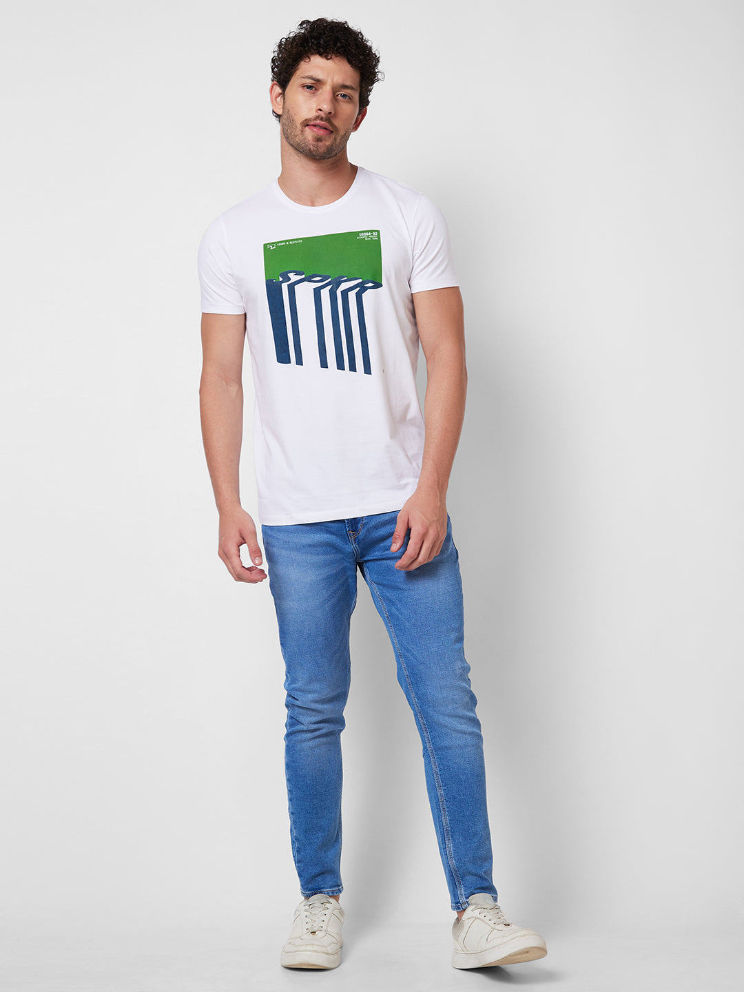 Spykar ROUND NECK HALF SLEEVES White T-shirt  For Men