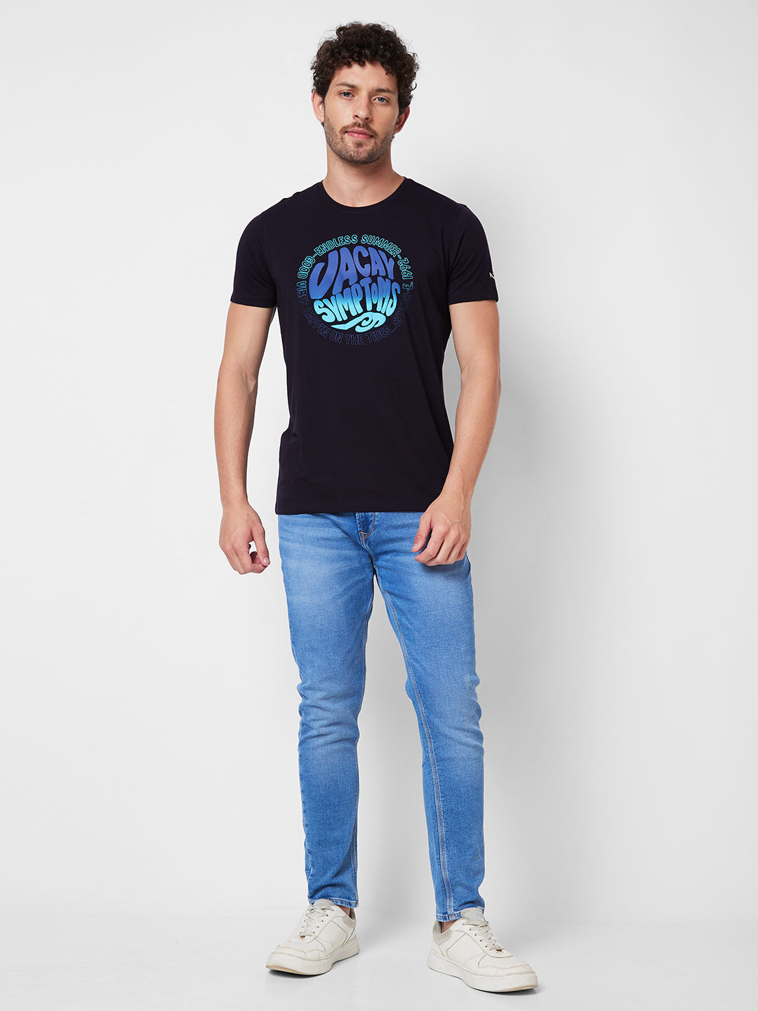 Spykar ROUND NECK HALF SLEEVES Blue T-shirt  For Men