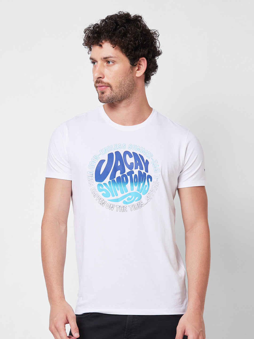 Spykar ROUND NECK HALF SLEEVES White T-shirt  For Men