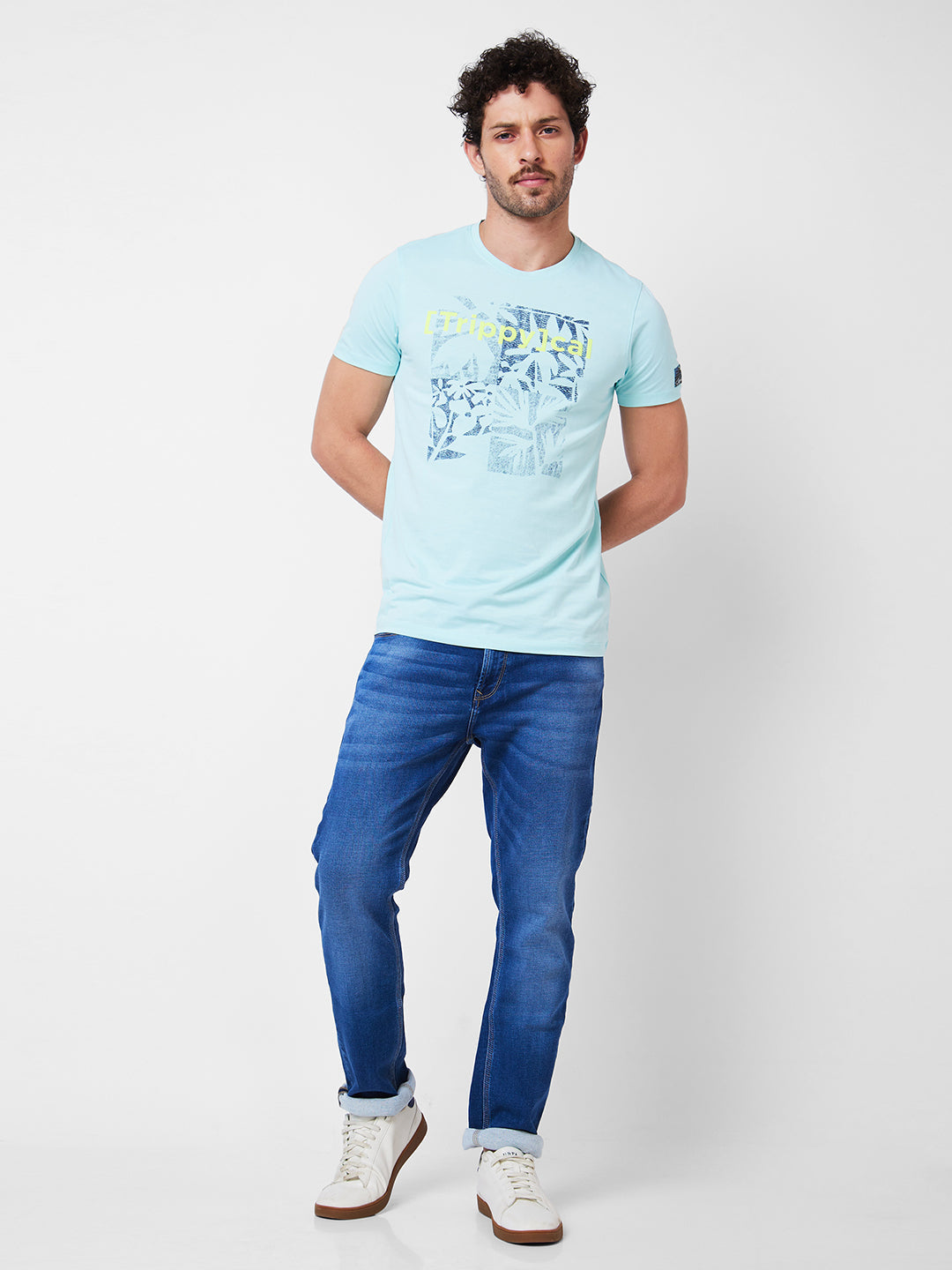 Spykar Round Neck Half Sleeves Blue T-Shirt  For Men