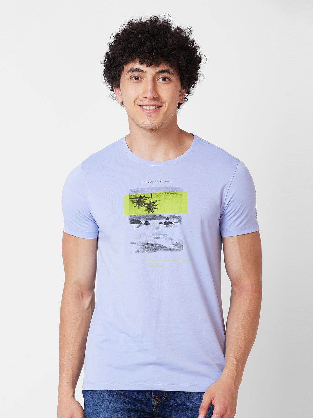 Spykar ROUND NECK HALF SLEEVES Blue T-shirt  For Men
